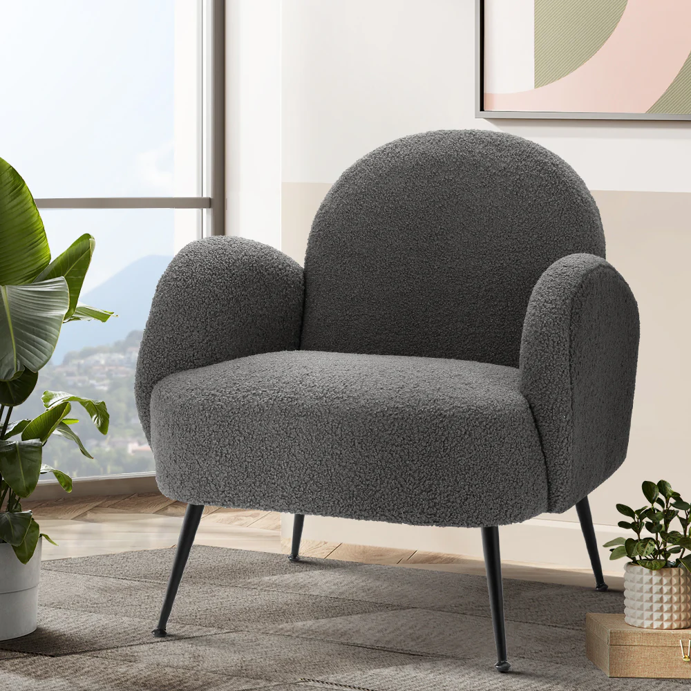 Mariana Accent Sherpa Bouclé Lounge Armchair - Charcoal - Nurns