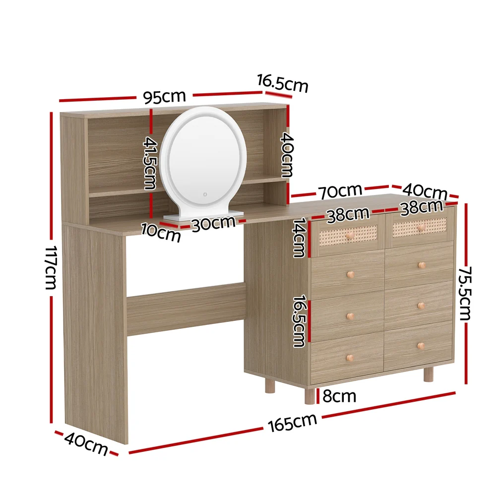 Dressing Table Set Stool LED Mirror - Pine - Nurns