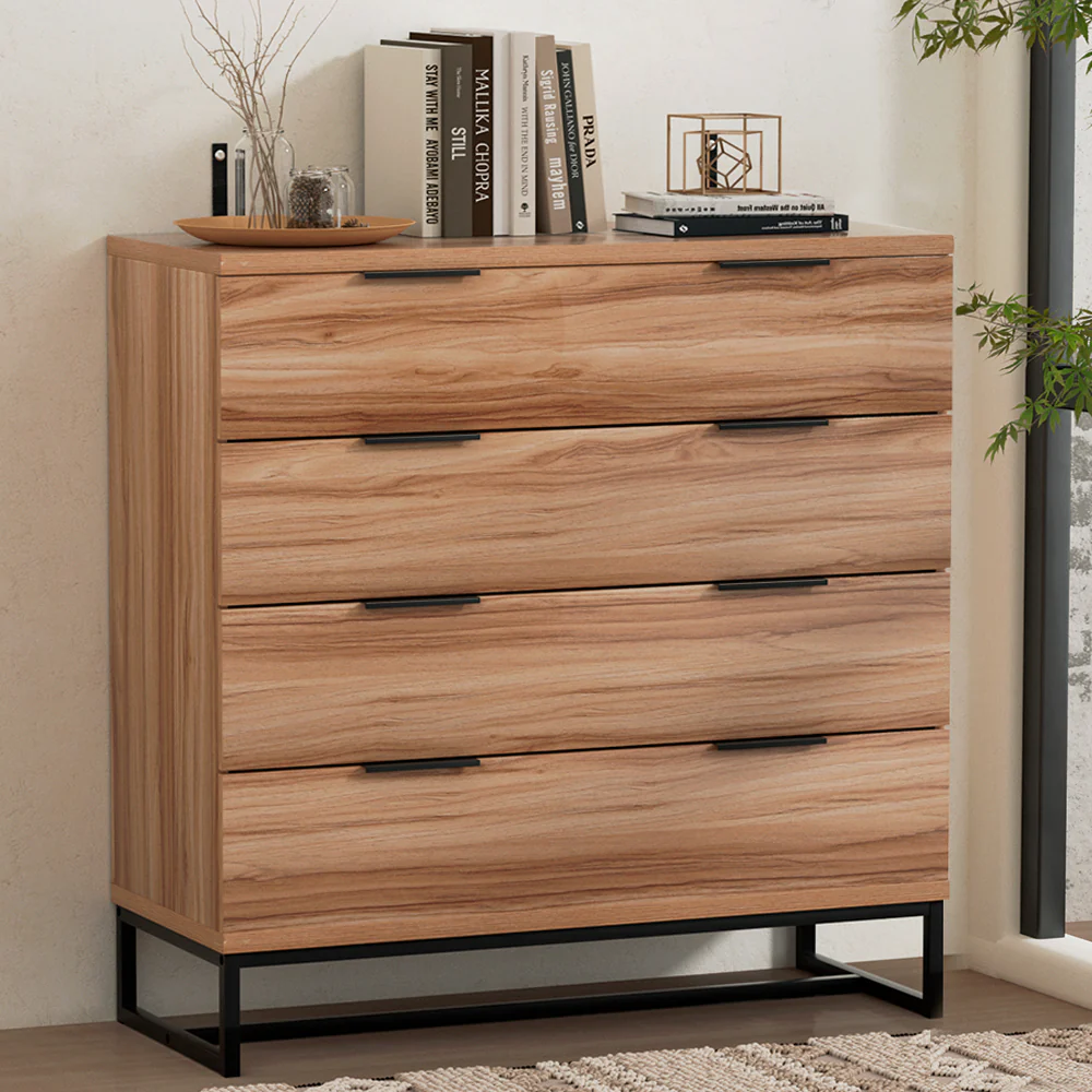Artiss 4 Chest of Drawers Cabinet Dresser Table Tallboy Storage Bedroom Rust Oak - Nurns