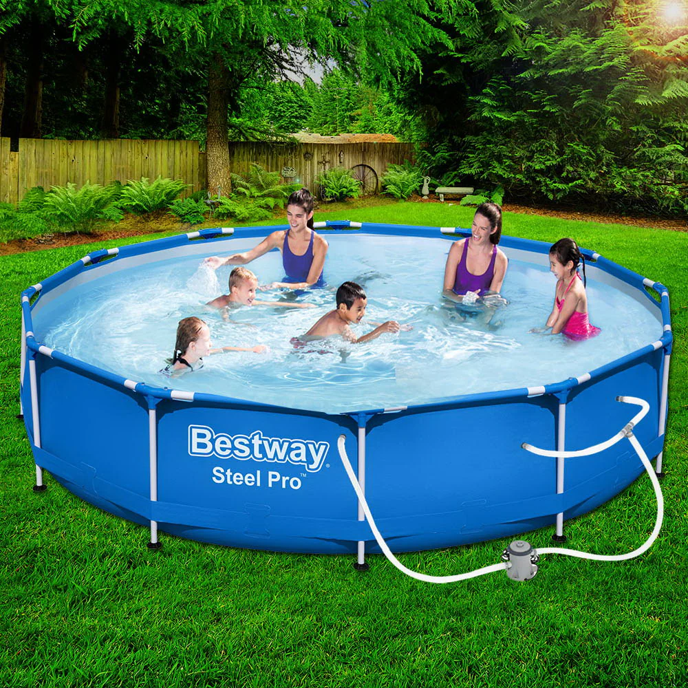Bestway Swimming Pool 366x76cm Steel Frame Round Above Ground Pools 6473L with Filter Pump - Nurns