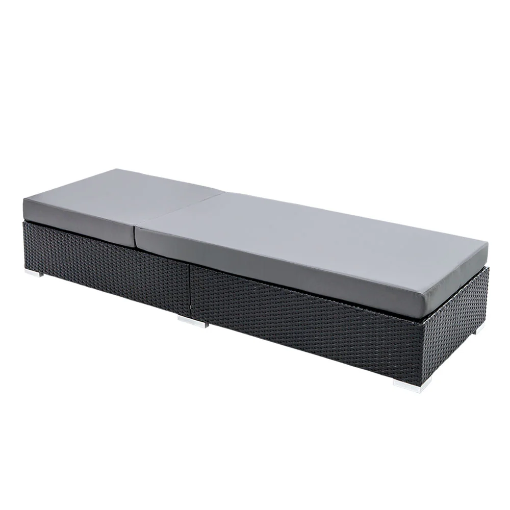 Herbert Set of 2 Outdoor Sun Lounge Wicker Chair - Black - Nurns