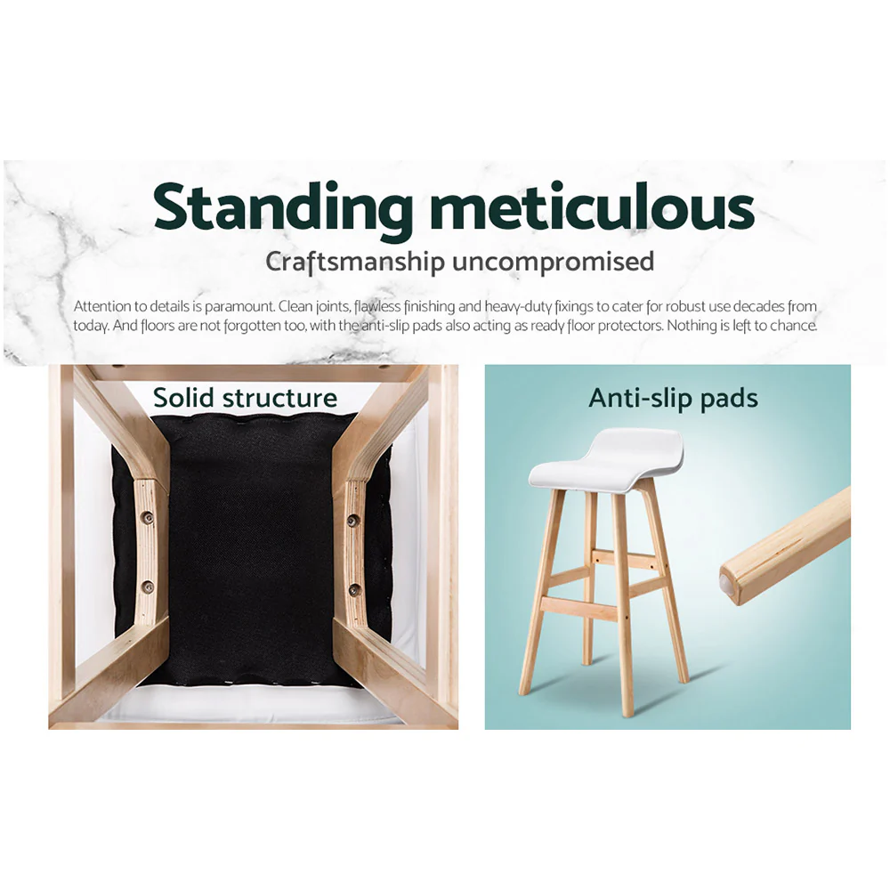 Set of 2 Geleen PU Leather Wood Wave Style Bar Stool - White - Nurns