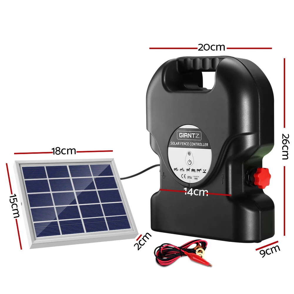 Giantz Electric Fence Energiser Solar Fencing Energizer Charger Farm Animal 15km 0.8J - Nurns