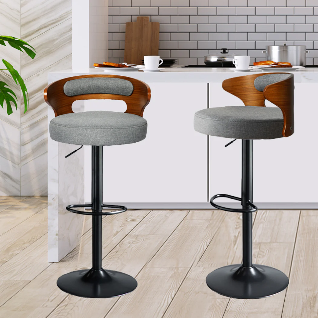 85cm Leipzig Bar Stools Kitchen Gas Lift Wooden Beech Stool Chair Swivel Barstools - Grey - Nurns