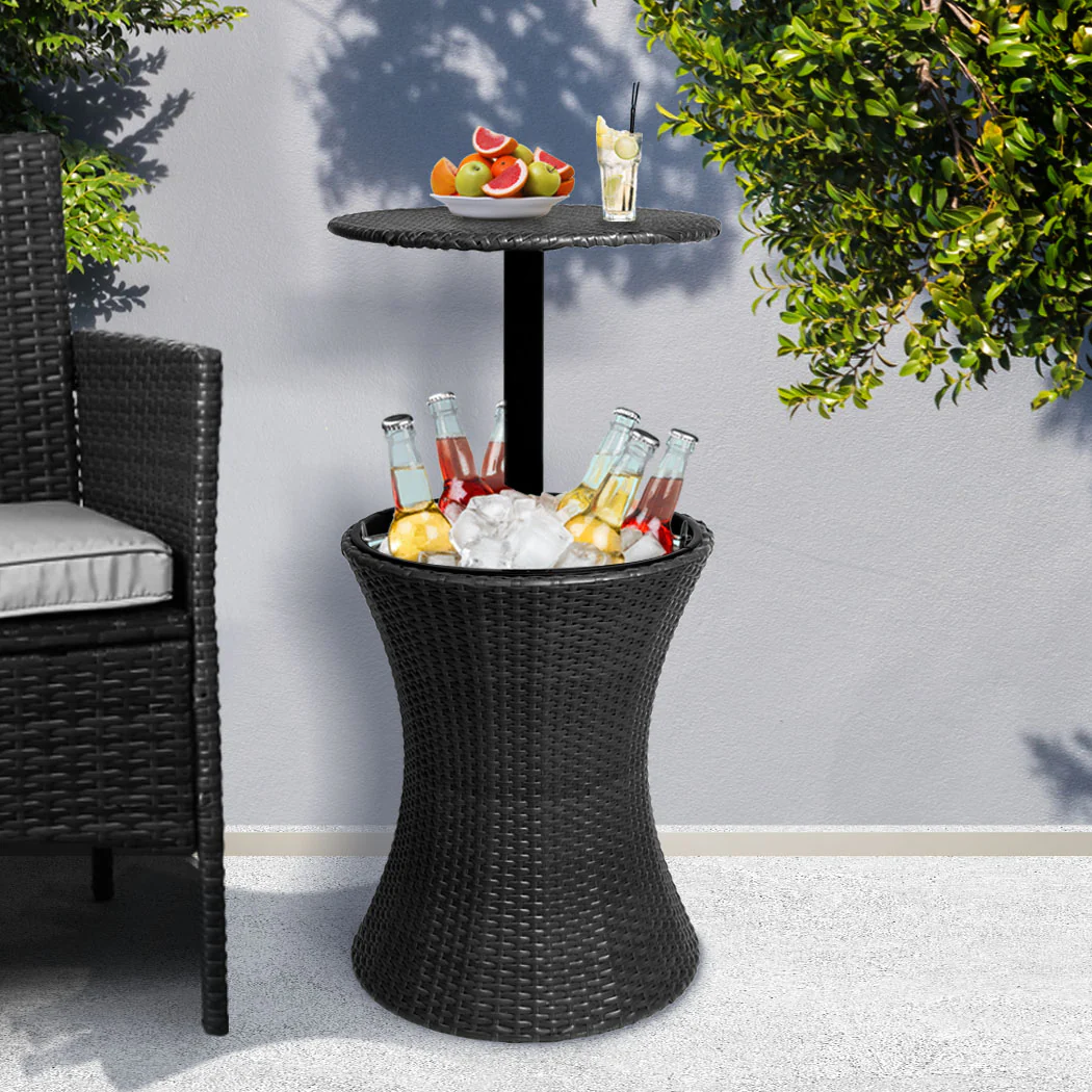 Chantria Cooler Ice Bucket Table Bar Outdoor Setting Furniture Patio Pool Storage Box - Black - Nurns