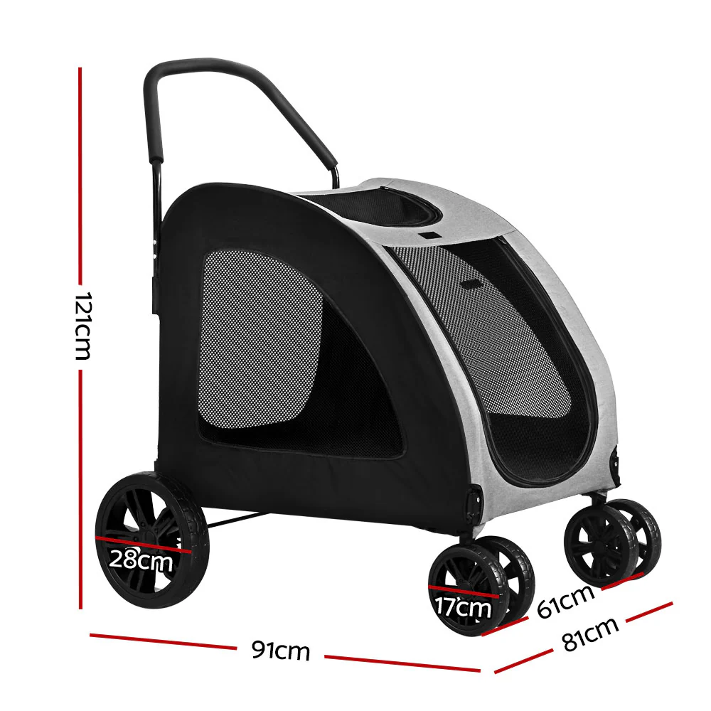 Pet Dog Stroller Pram Large Carrier Cat Travel Foldable Strollers 4 Wheels - Nurns
