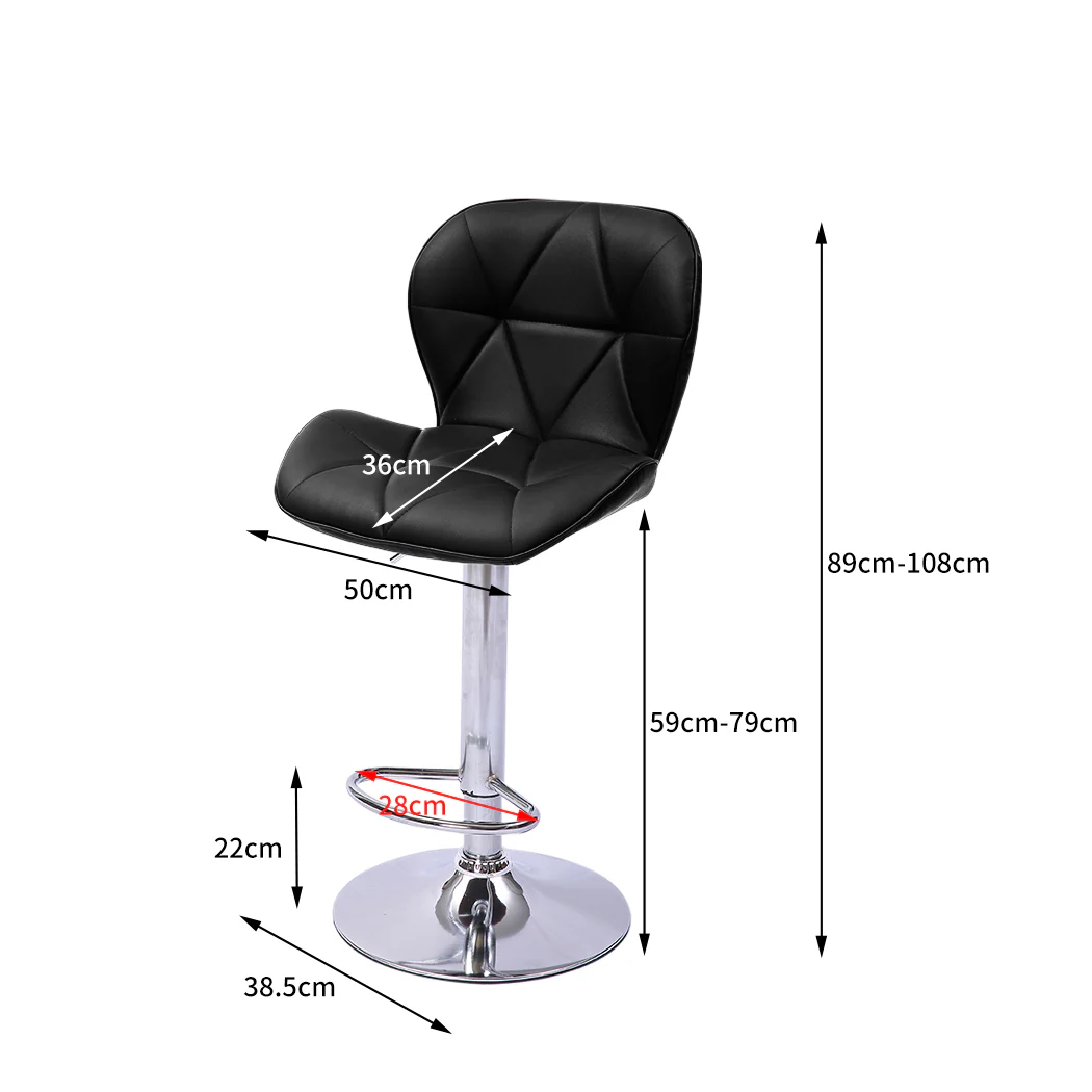 Set of 2 Orleans Bar Stools Kitchen Barstools PU Leather Chairs Gas Lift Swivel - Black - Nurns