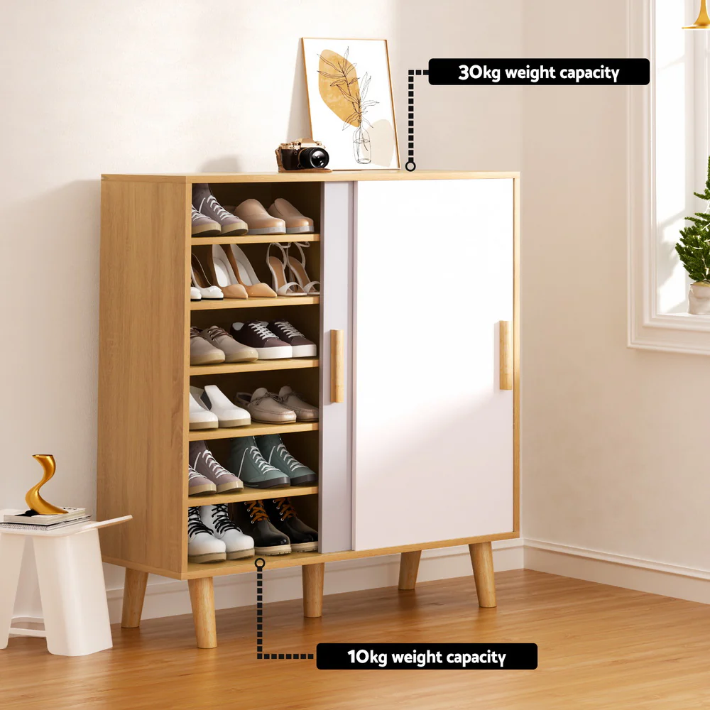 Artiss Shoe Cabinet 30 Pairs Sliding Doors - Nurns