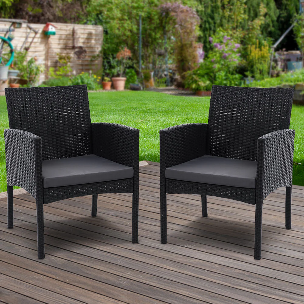 Kenneth Set of 2 Outdoor Dining Chairs Patio Furniture Rattan Lounge Chair XL - Black - Nurns