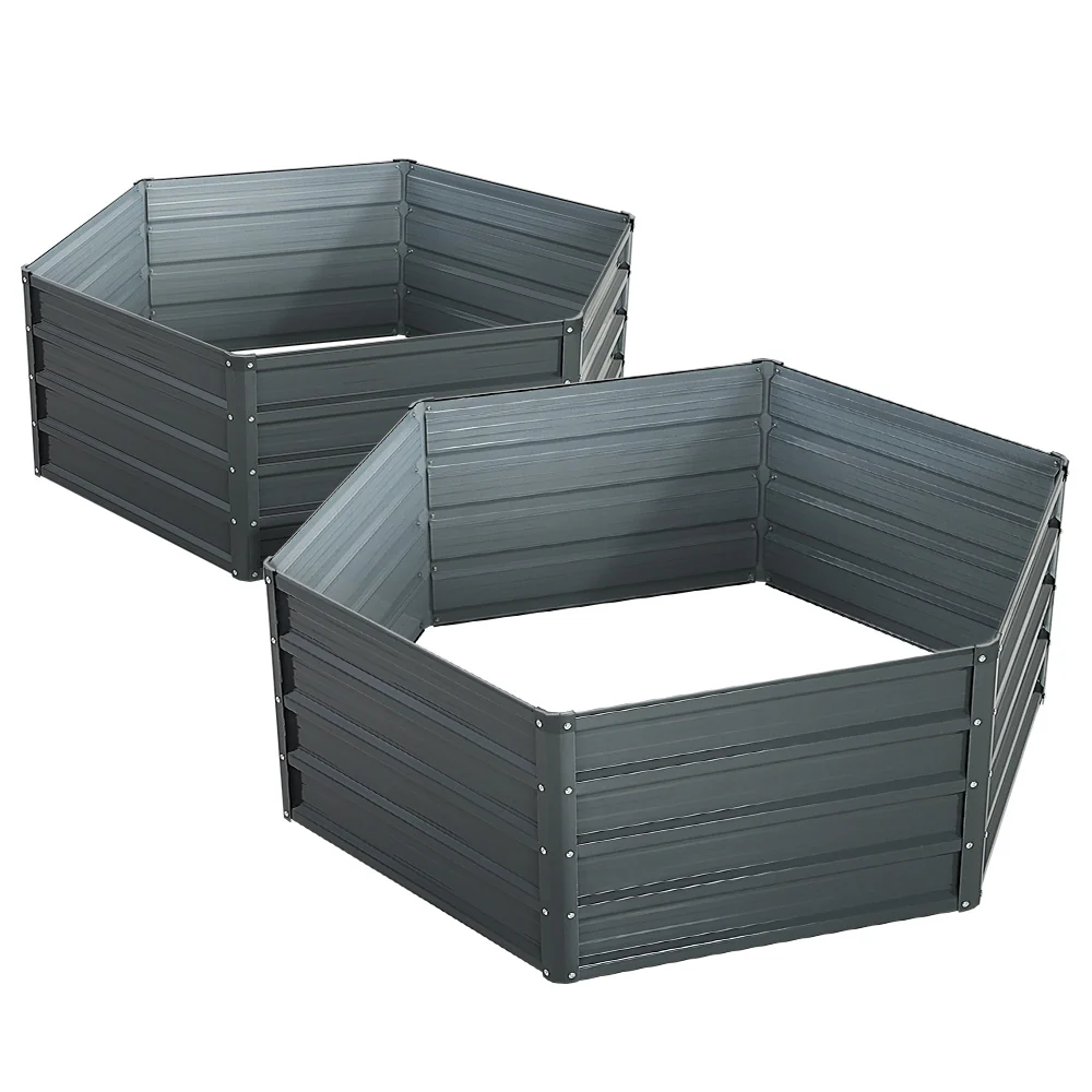 Set of 2 Garden Bed 130x130x46cm Planter Box Raised Container Galvanised - Nurns