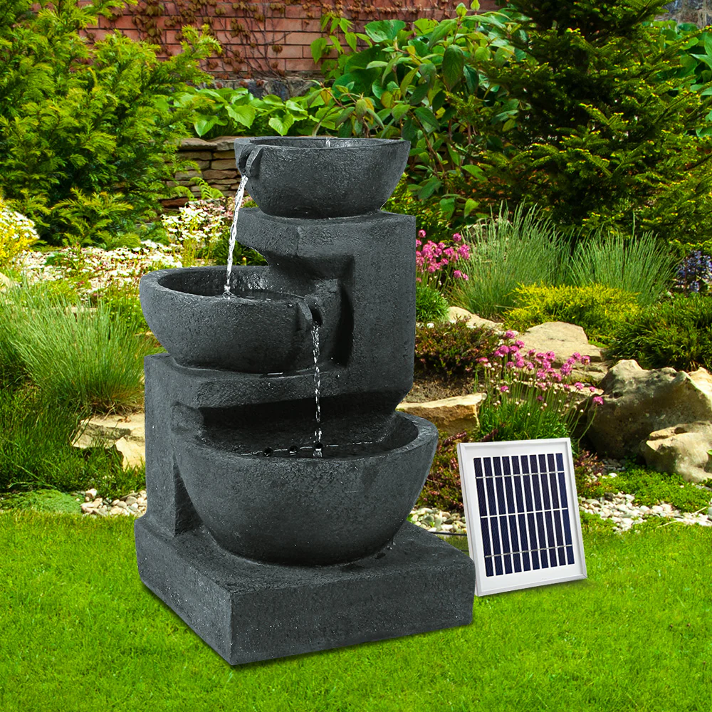 Solar Water Feature Cascading Fountain 3-Tier Bowl LED Lights 60cm - Blue - Nurns