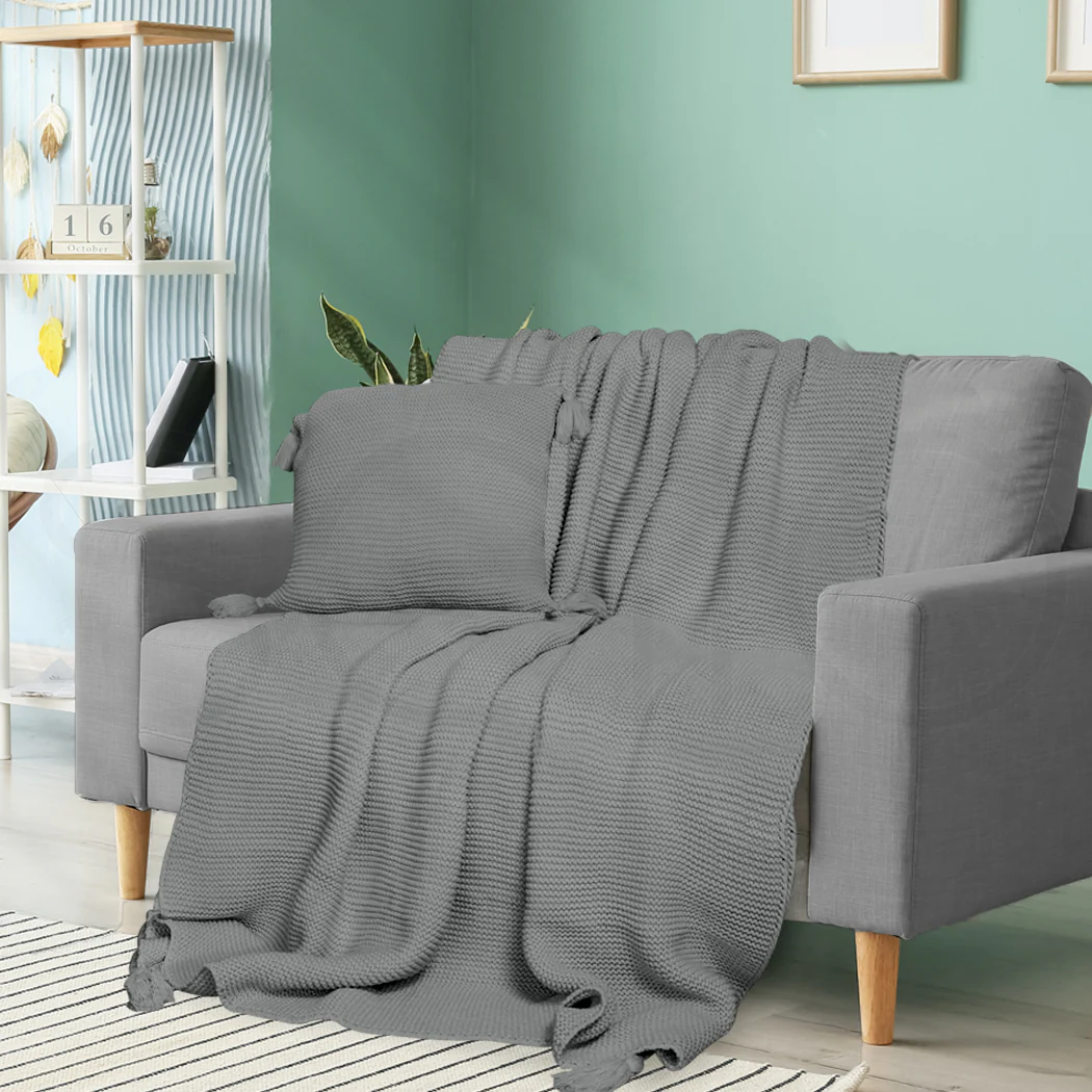 Westlyn Throw Soft Blanket Knitting Cushion - Grey - Nurns