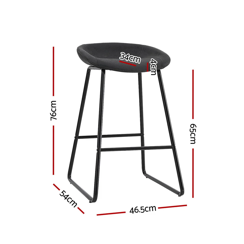 Set of 2 Caracas Bar Stools Kitchen Dining Chairs Counter Stool PU Leather Metal - Black - Nurns