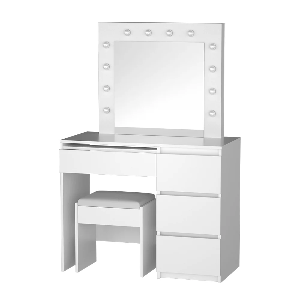 Dressing Table LED Makeup Mirror Stool Set 12 Bulbs Vanity Desk White - Nurns