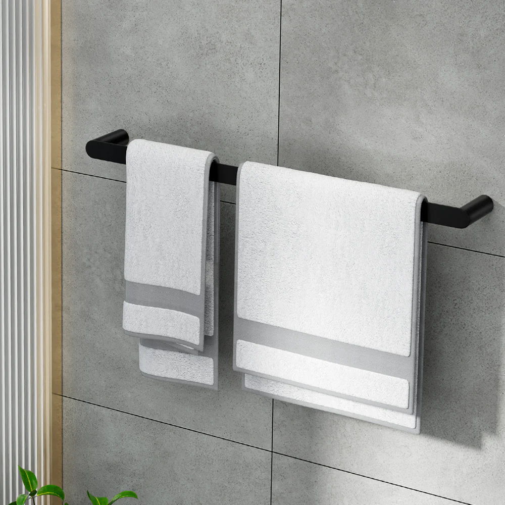 Towel Rail Rack Holder Single 600mm Wall Mounted Stainless Steel - Black - Nurns