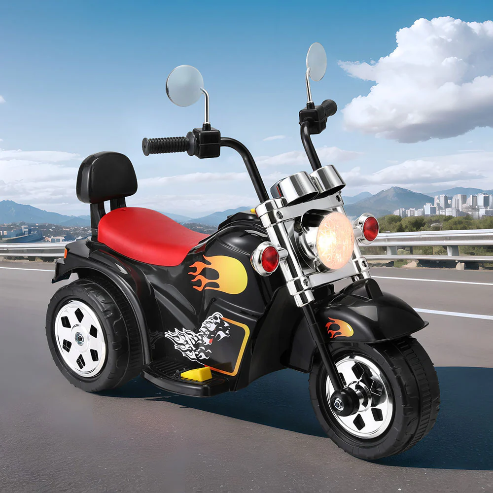 Kids Ride On Car Motorcycle Motorbike Electric Toys Horn Music 6V - Black - Nurns