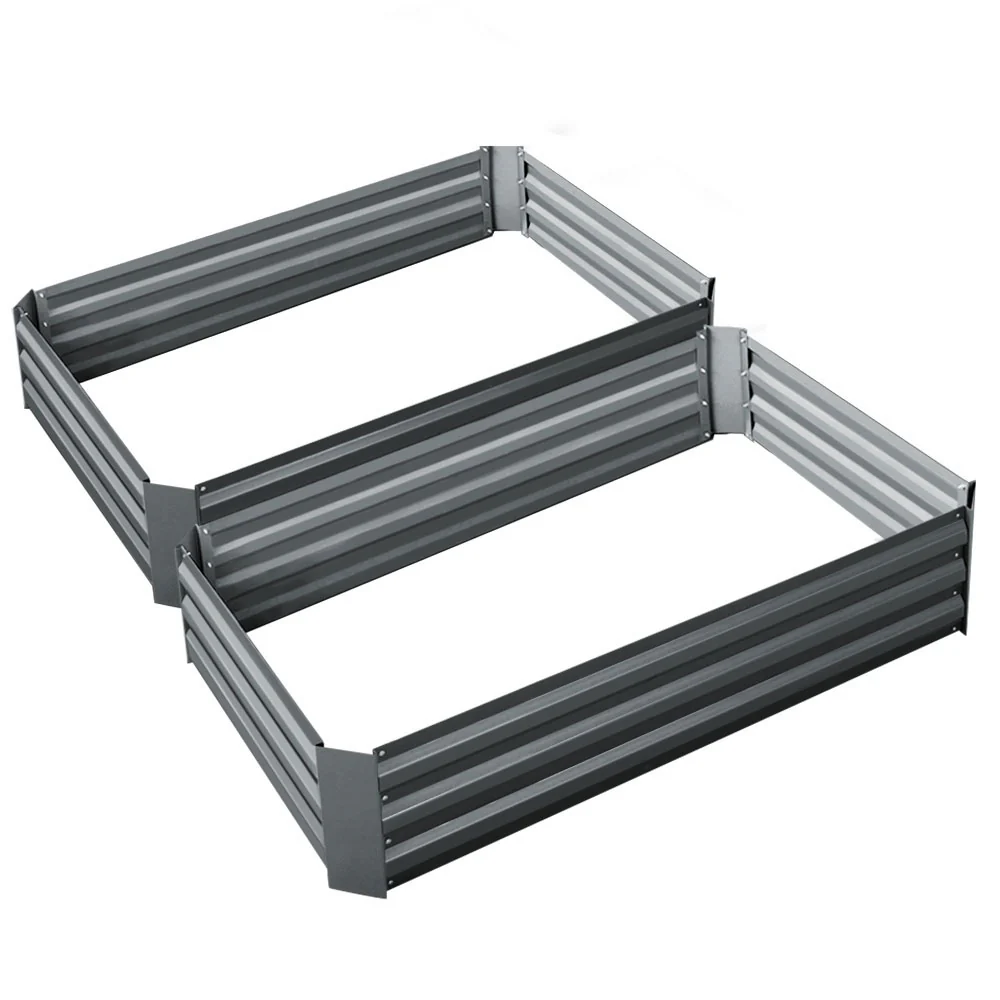 Set of 2 Garden Bed 120x90cm Planter Box Raised Container Galvanised Herb - Nurns