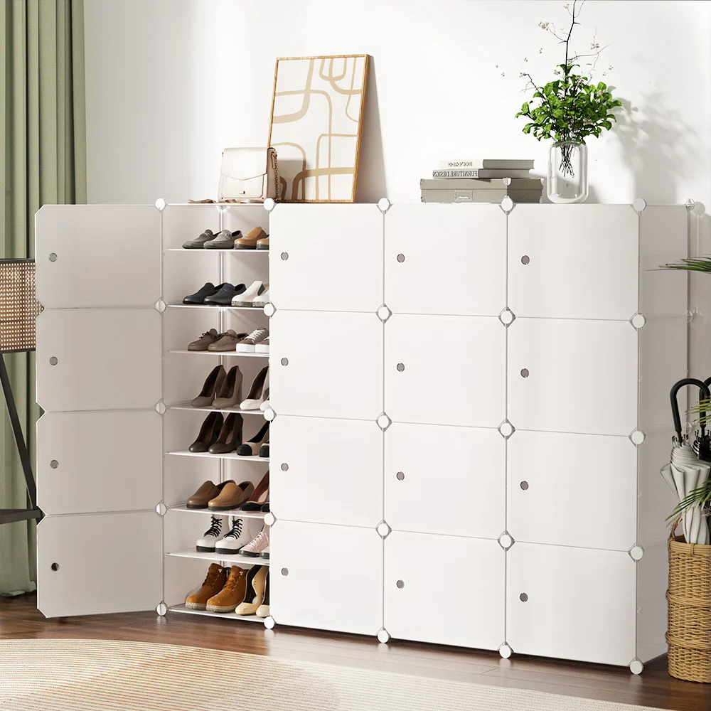 Artiss Shoe Rack DIY 16 Storage Cube Stackable White - Nurns