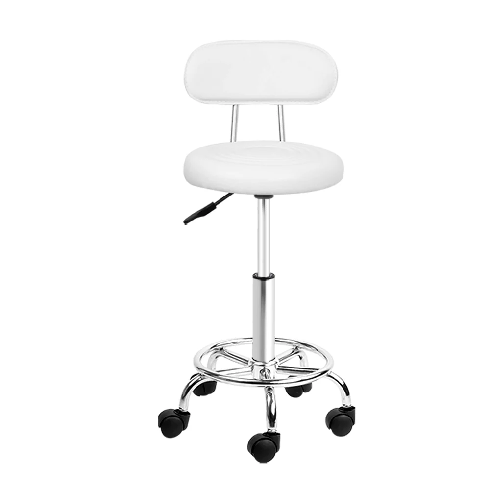 Salon Stool Swivel Chair Backrest White - Nurns