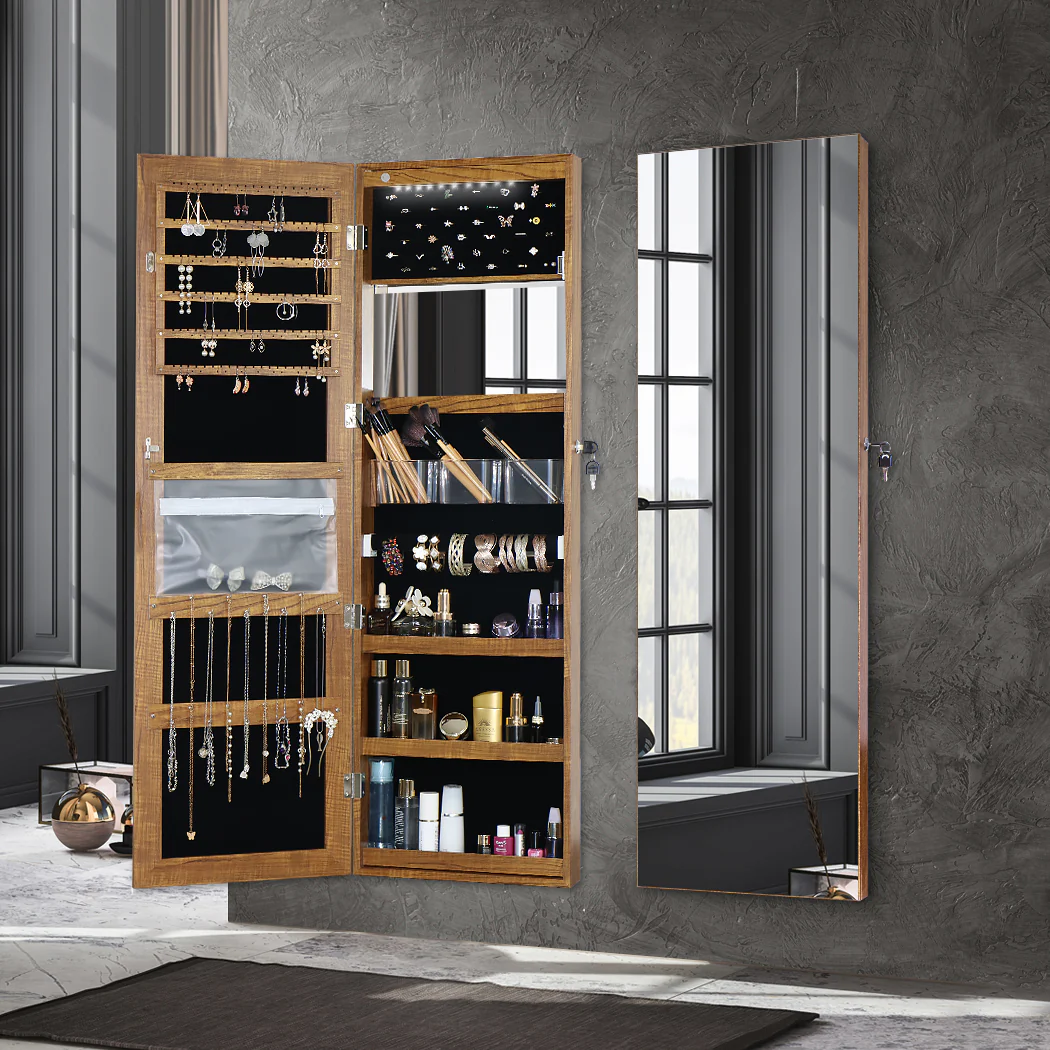 Full Length-Dressing Mirror Jewellery Cabinet LED Makeup Storage Box - Nurns