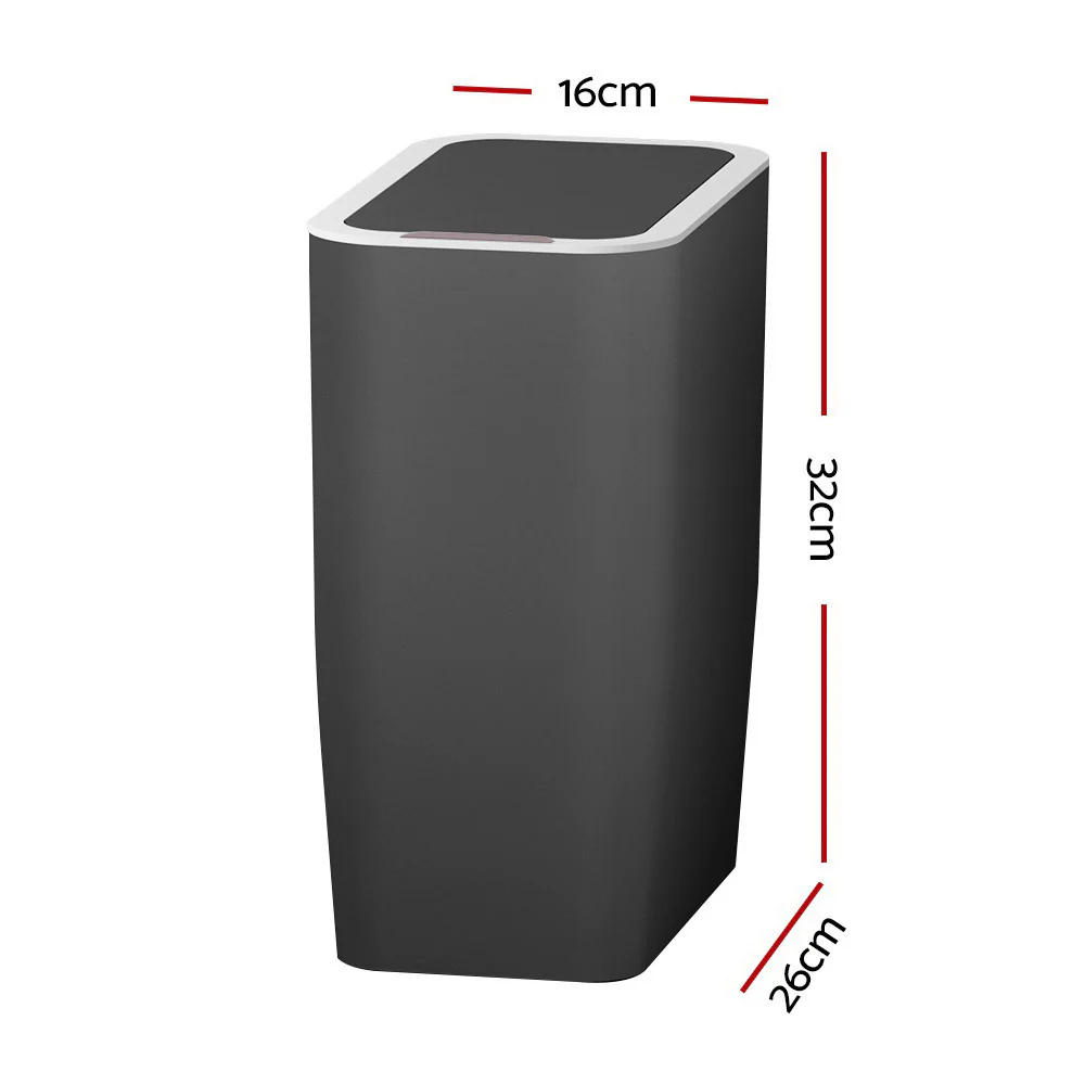 Motion Sensor Bin Automatic Rubbish Bins Waste Trash Can Ash Black 9L - Nurns