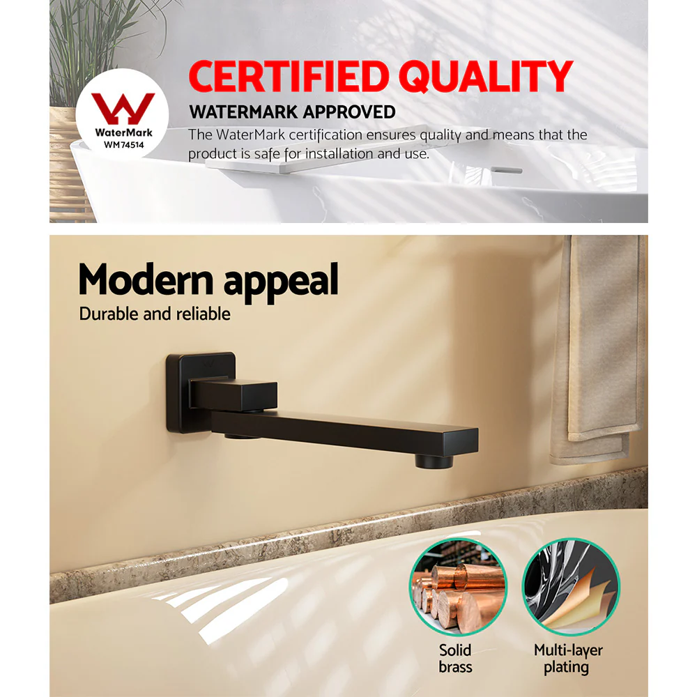 Bathroom Mixer Spout Wall Bath Tap Square Swivel Bathtub Black - Nurns