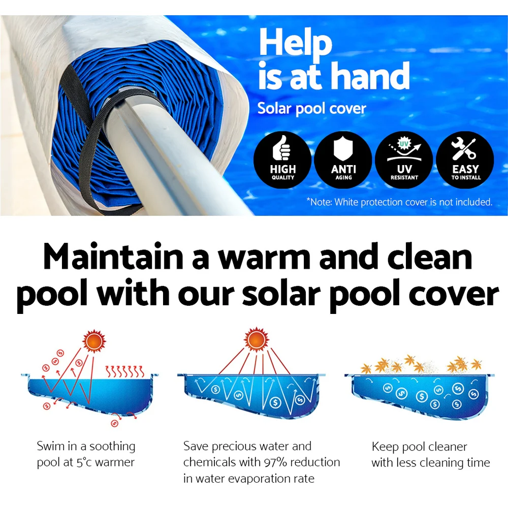 Solar Swimming Pool Cover Roller 10x4m Blanket Bubble Heater 500Micron - Nurns