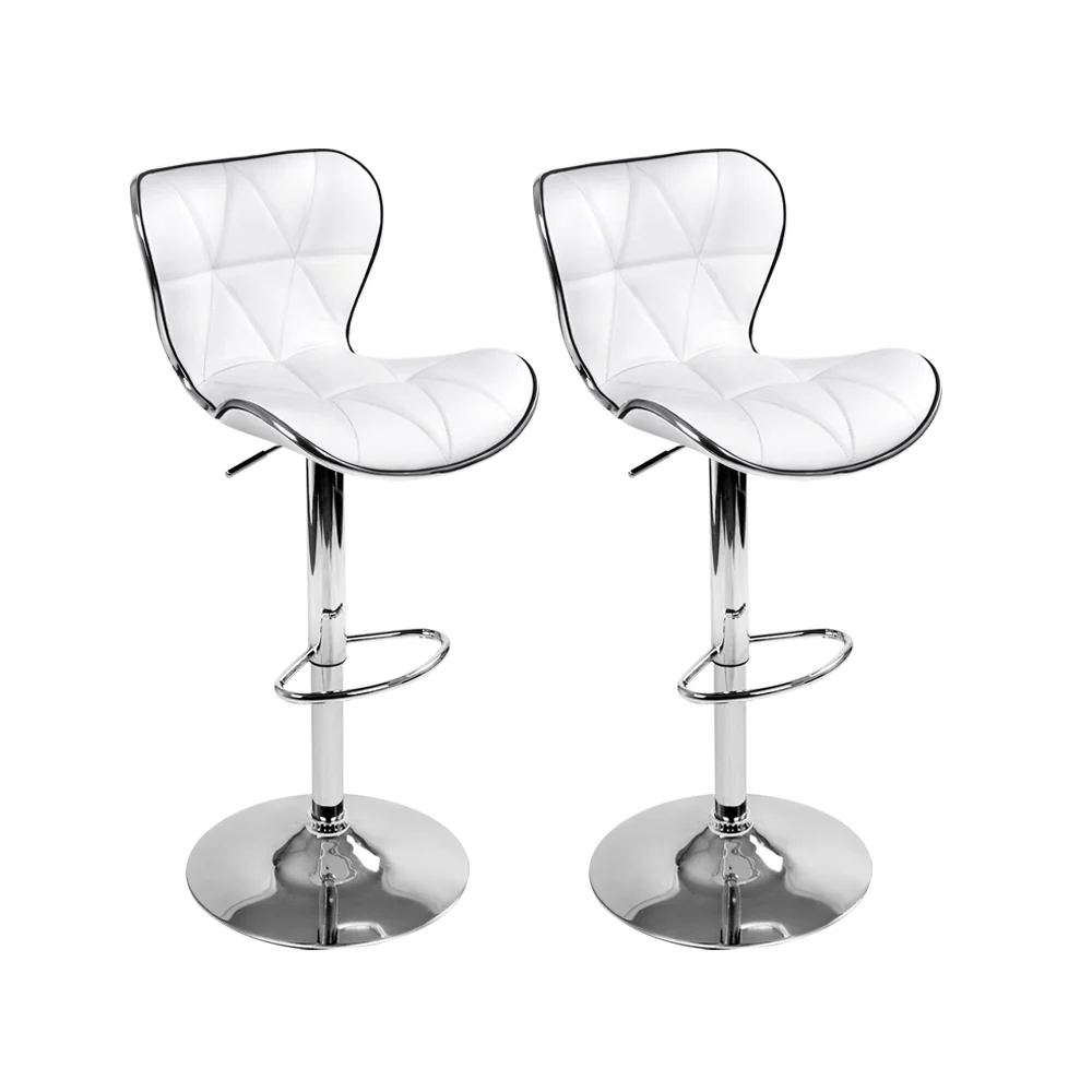 Set of 2 Liosia PU Leather Patterned Bar Stools - White & Chrome - Nurns