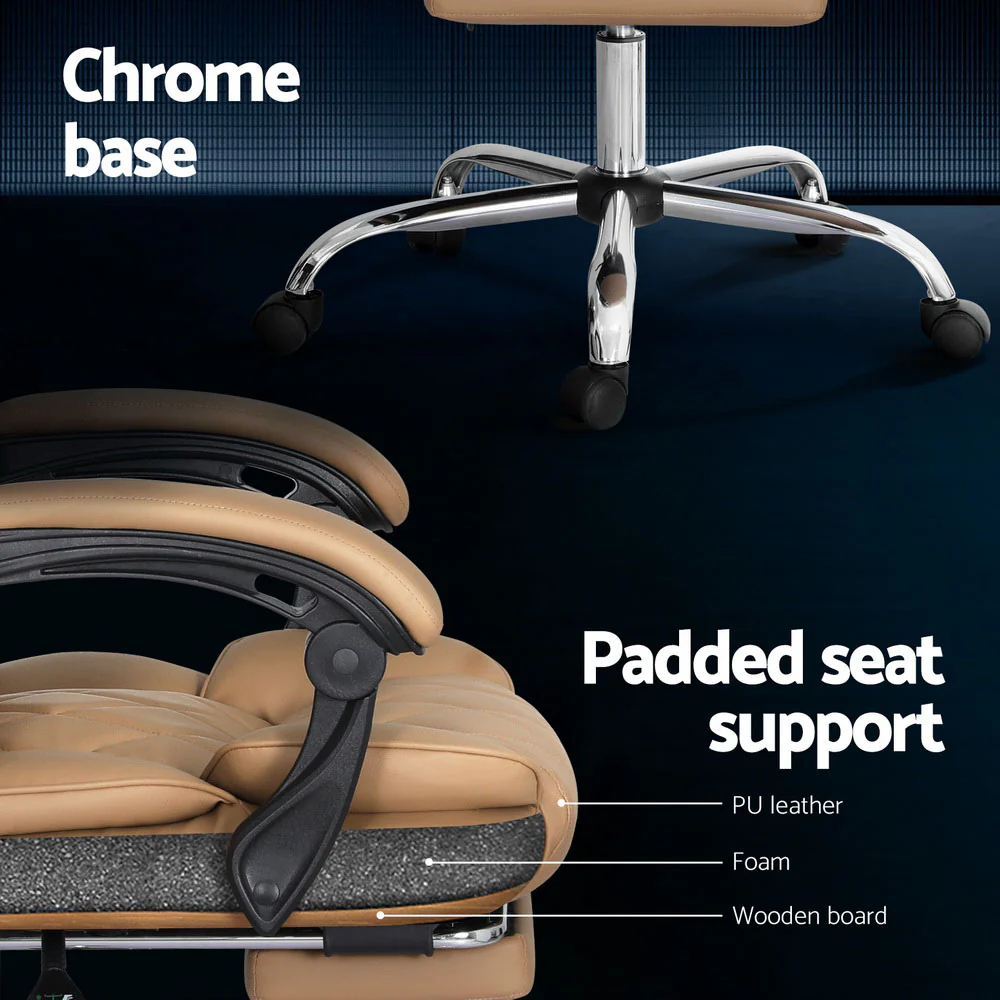 Artiss Executive Office Chair Leather Footrest Espresso - Nurns