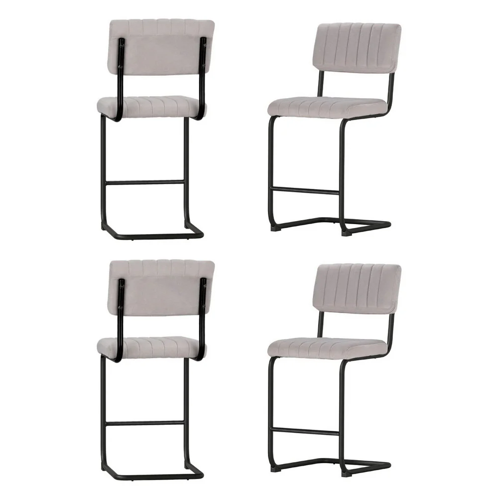 Set of 4 Nairobi Bar Stools Velvet Chairs - Grey - Nurns