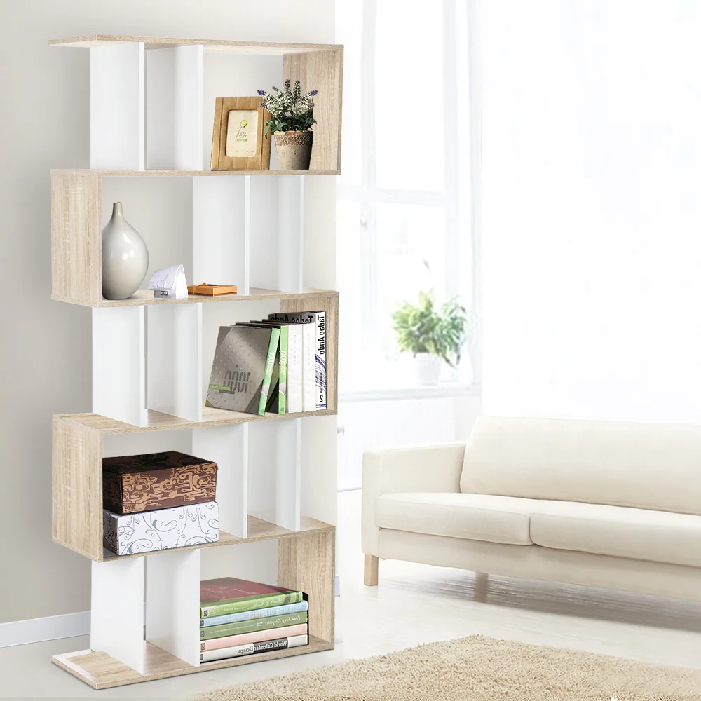 Artiss Bookshelf 5 Tiers - Rita White And Oak - Nurns