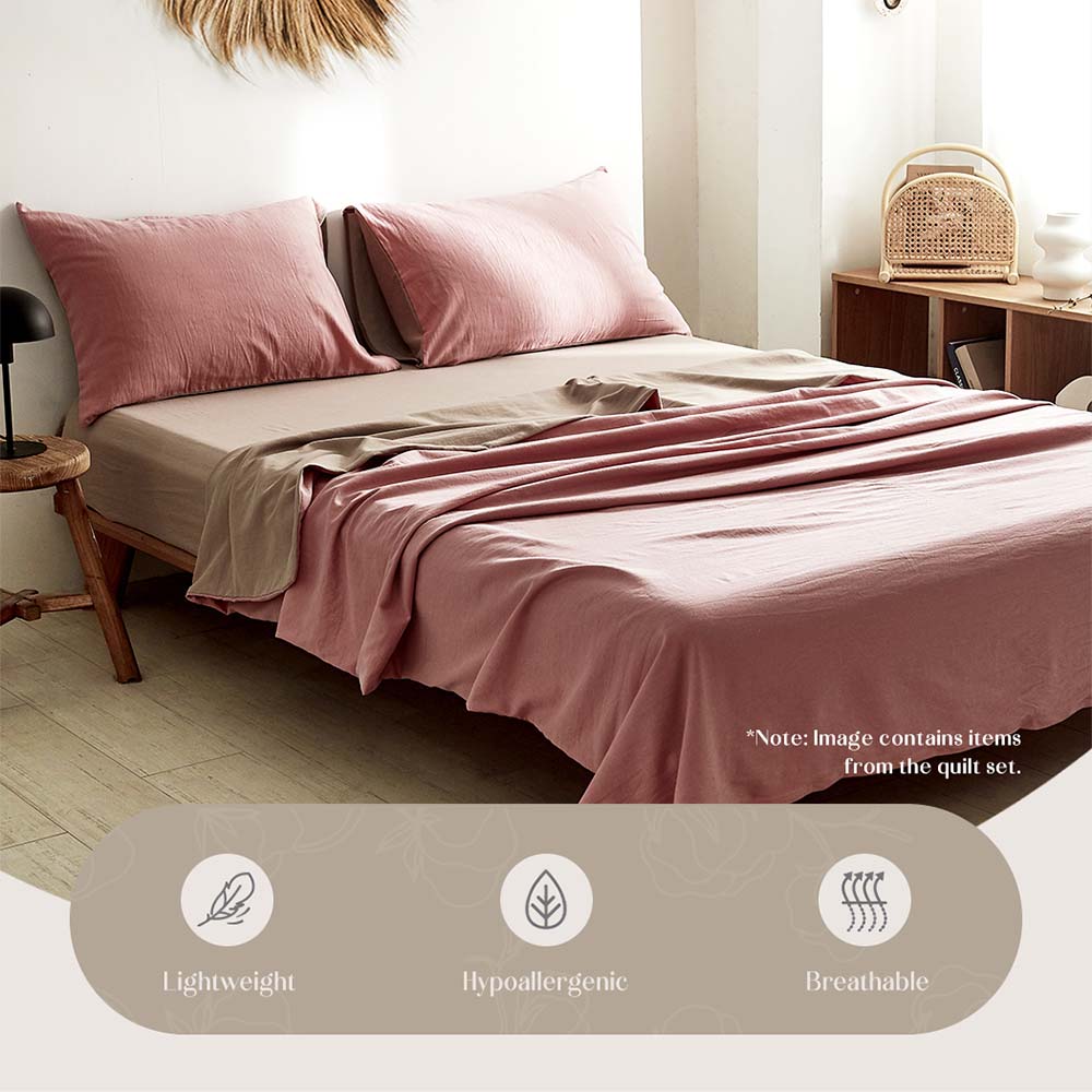 Single Cosy Club Cotton Bed Sheets Set Pink Brown Cover - Nurns