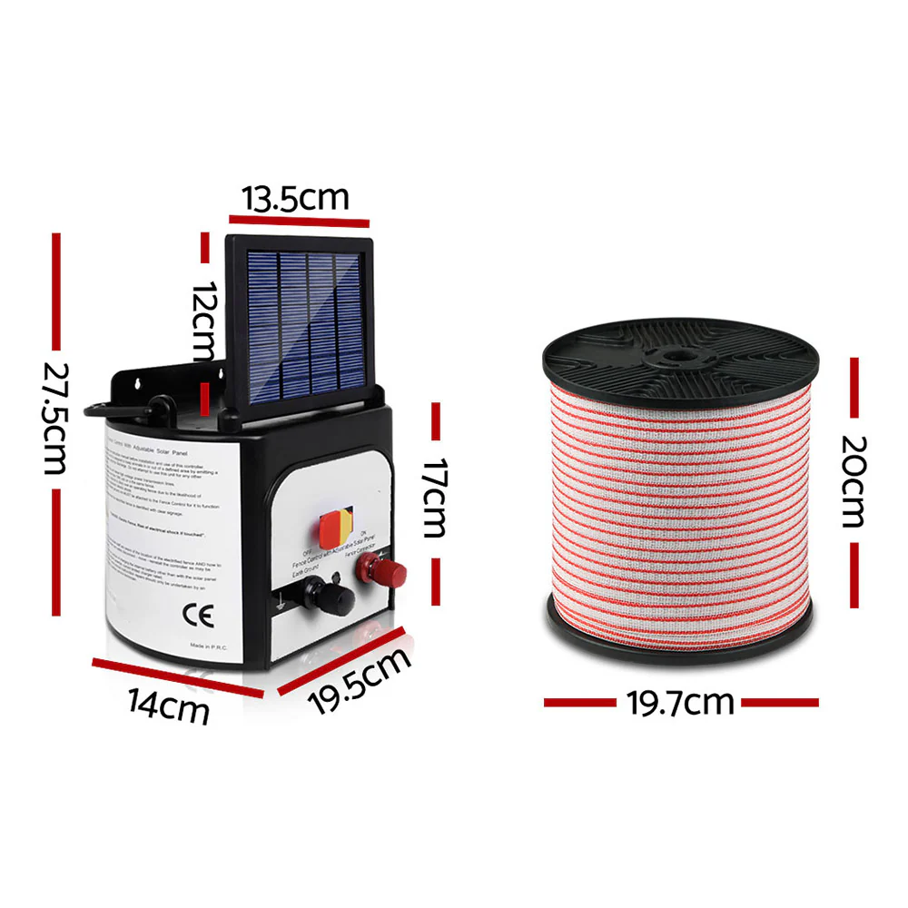 8km Solar Electric Fence Energiser Charger with 400M Tape and 25pcs Insulators - Nurns