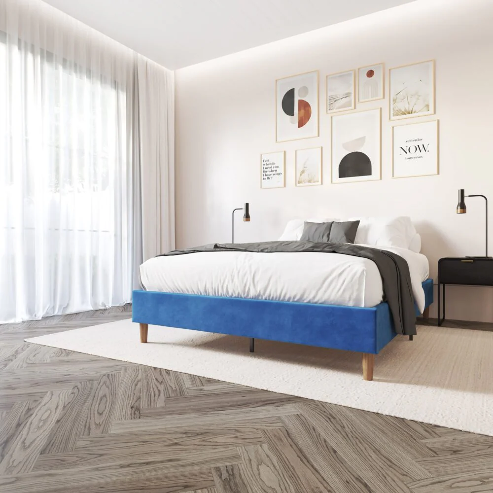 Maya Velvet Bed Frame - Blue Queen - Nurns