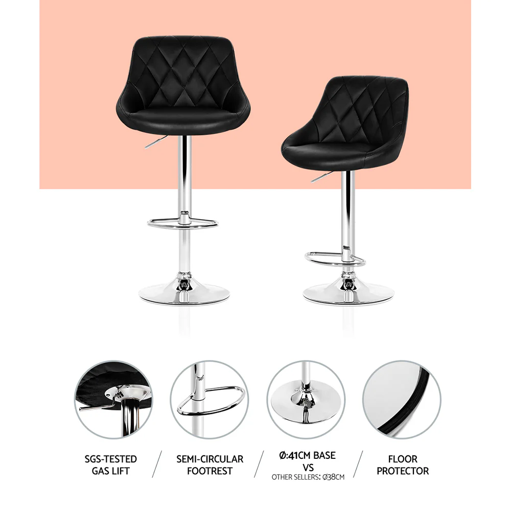 Set of 4 Corfu Bar Stools PU Leather Diamond Style - Black - Nurns