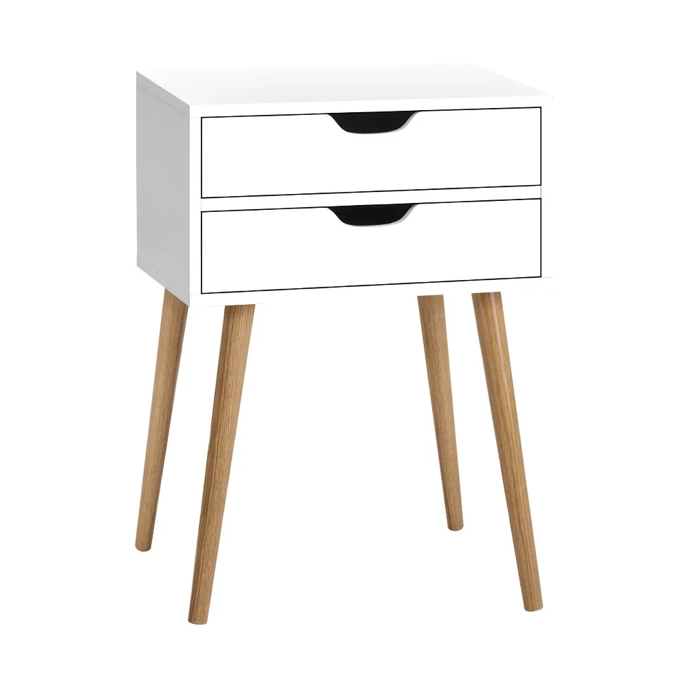 Oshawa Particle Board Bedside Tables Side Table Nightstand Wood Storage Cabinet with 2 Drawers - White - Nurns