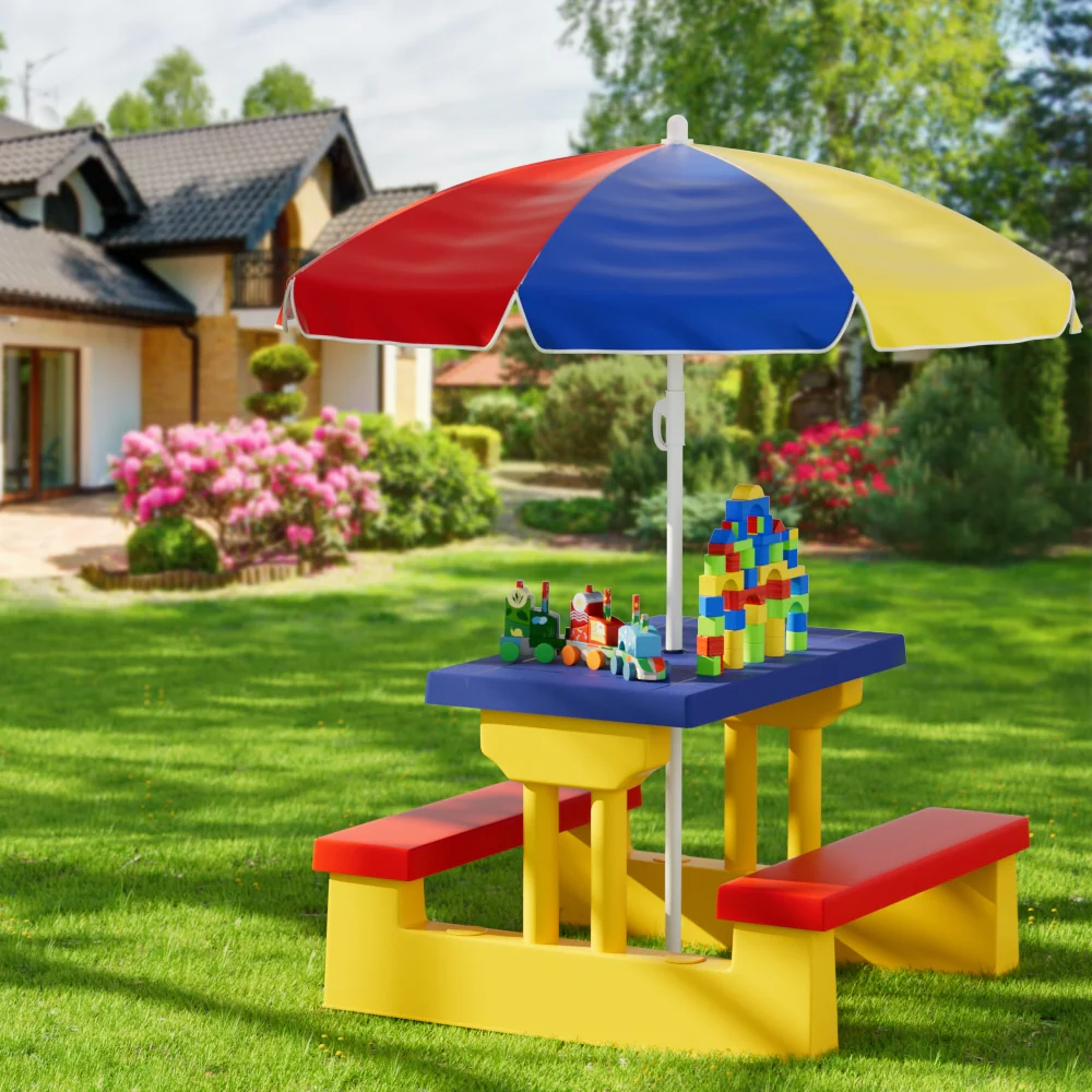 Kids Outdoor Table and Chairs Set Picnic Bench Umbrella Children Indoor - Nurns
