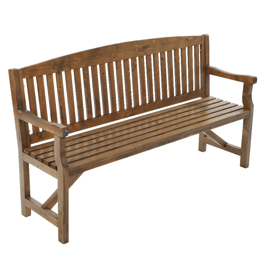 Solene Wooden Garden Bench Chair Natural Decor Patio Deck 3 Seater - Natural - Nurns