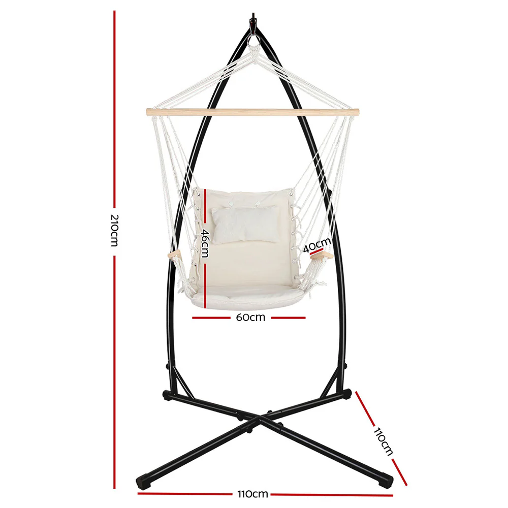 Hammock Chair with Steel Stand Armrest Outdoor Hanging - Cream - Nurns