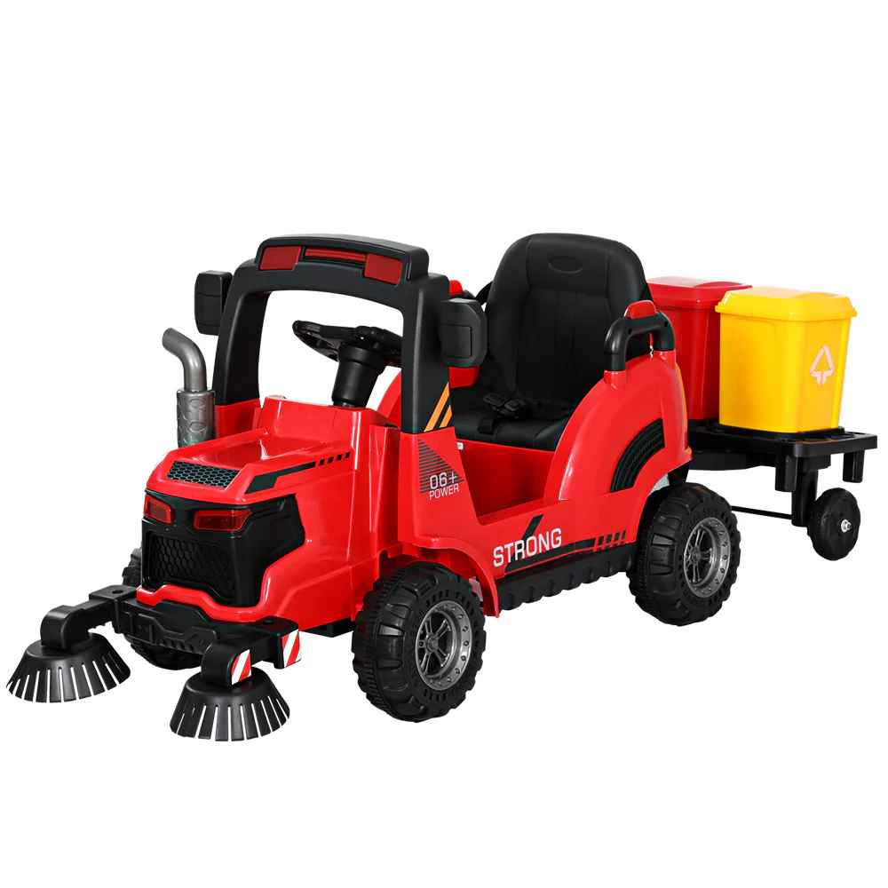 Kids Electric Ride On Car Street Sweeper Truck Toy Cars Remote 12V - Red - Nurns