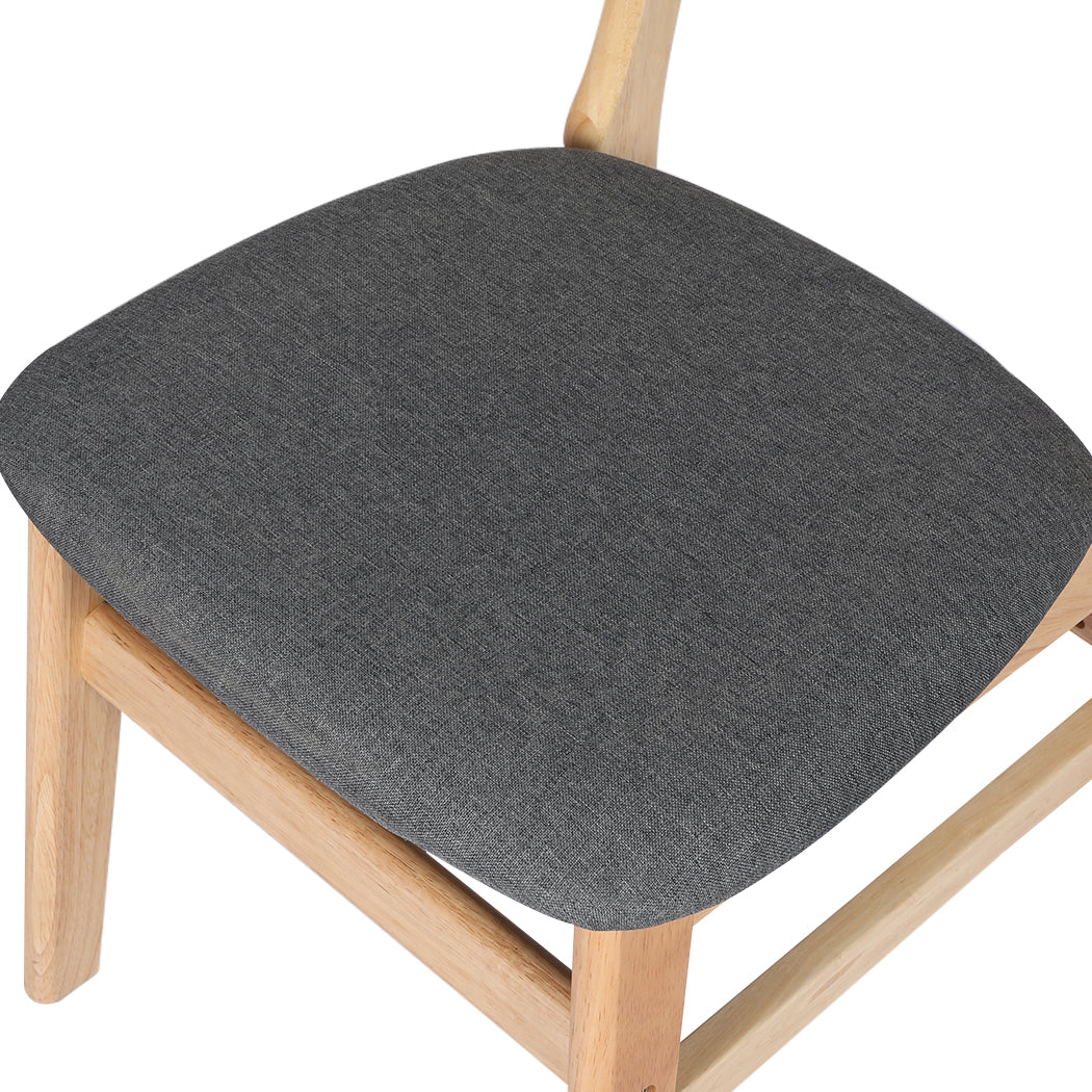 Tate Set of 4 Dining Chairs Kitchen Table Natural Wood Linen Fabric Cafe Lounge - Natural - Nurns