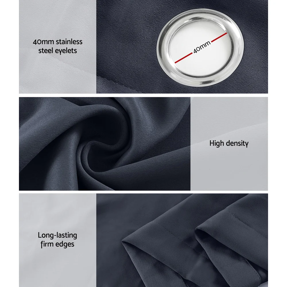 Set of 2 Blockout Curtains Blackout Window Curtain Eyelet 180x213cm Charcoal - Nurns