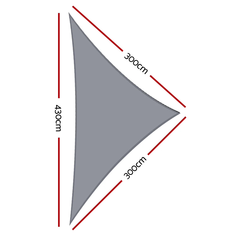 Instahut Shade Sail 3x3x4.3m Triangle 280GSM 98% Grey Shade Cloth - Nurns
