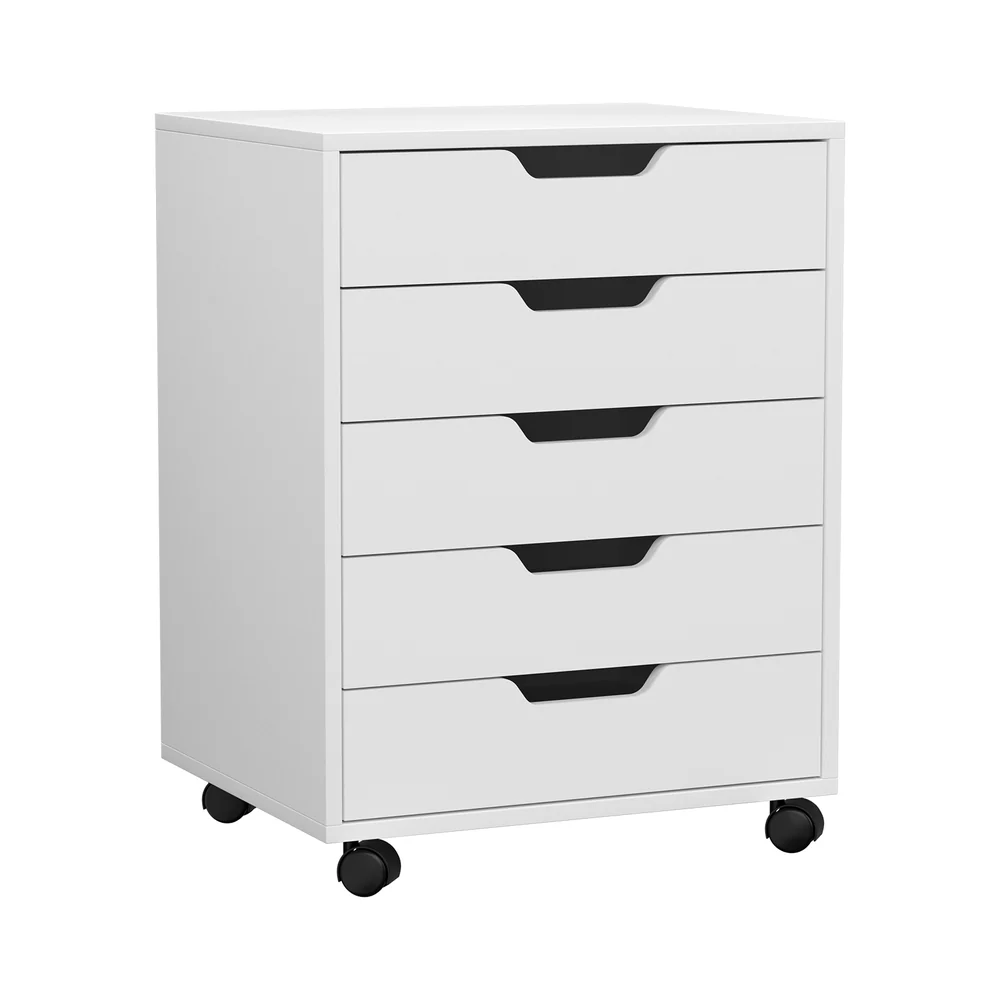 Artiss 5-Drawer Filing Cabinet Mobile Rolling Storage Cabinet Chest of Drawers Stand White - Nurns