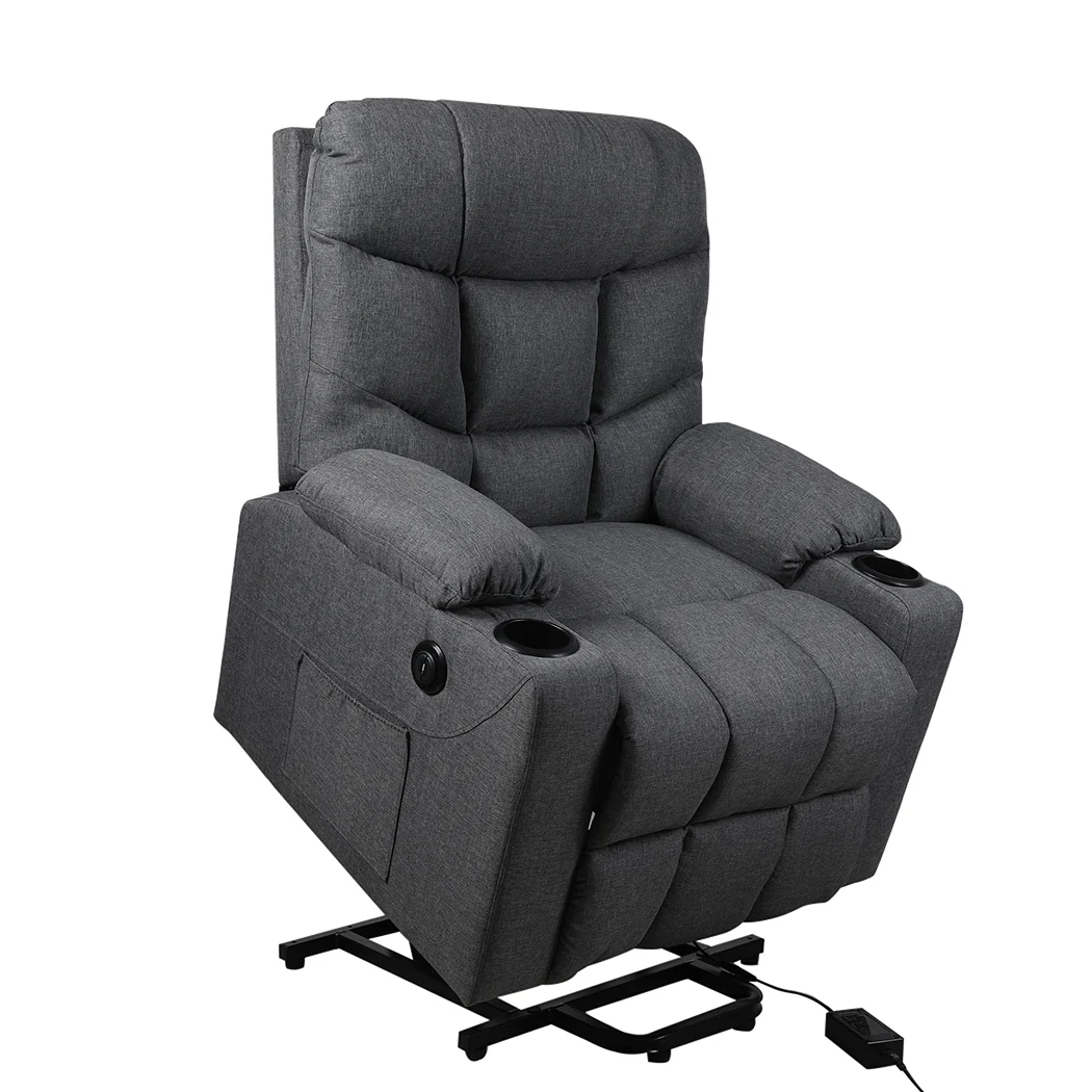 Medea Recliner Chair Electric Lift Chair Armchair Lounge Fabric USB Charge - Grey - Nurns