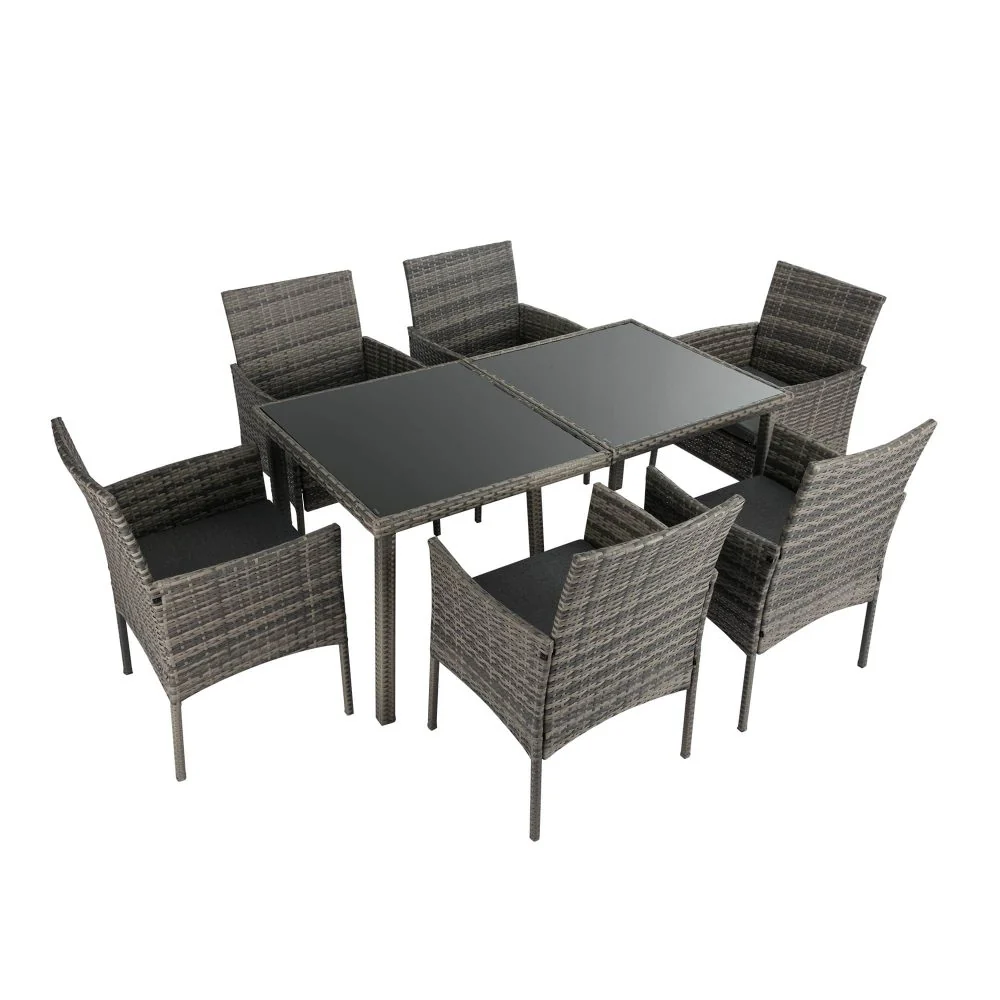 Lowry 6-Seater Rural Style Wicker 7-Piece Dining Set - Grey - Nurns