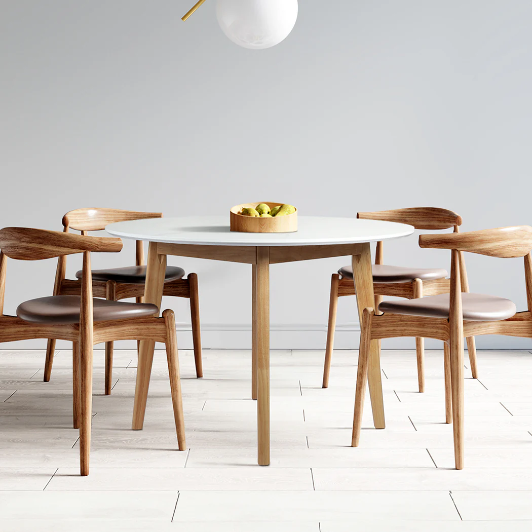 Dining Table Round Rubberwood Base 120cm - White - Nurns