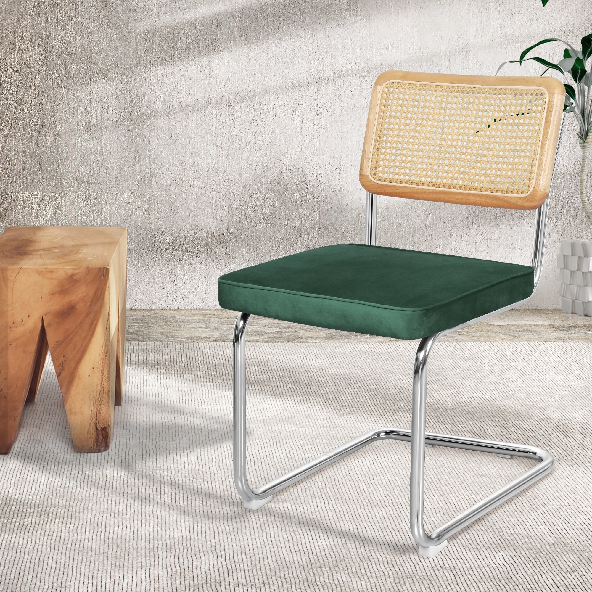 Verity Set of 2 Dining Chairs Chair Replica Cantilever Velvet Rattan Midcentury - Green - Nurns