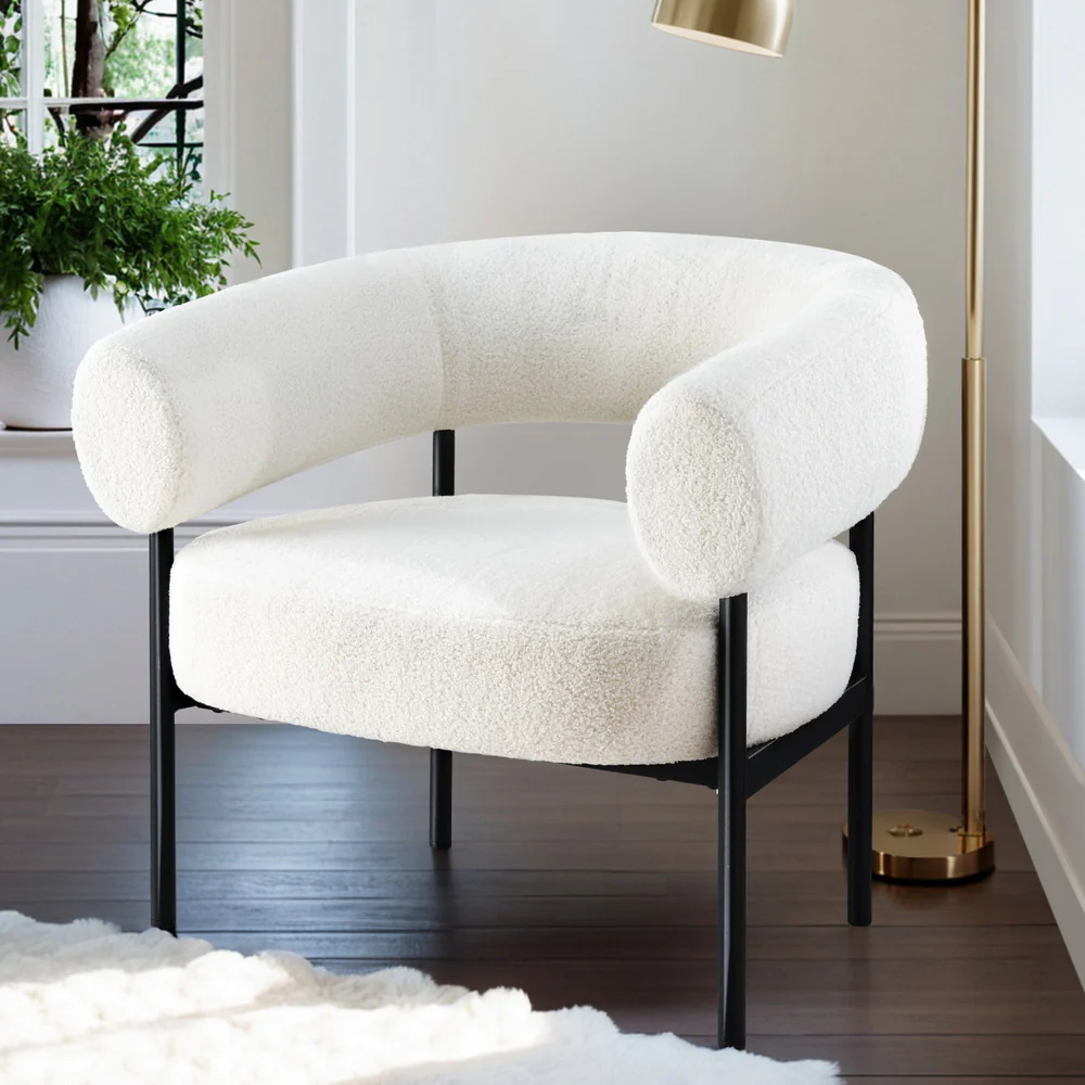 Maureen Armchair Accent Chair Curved Bouclé - White - Nurns