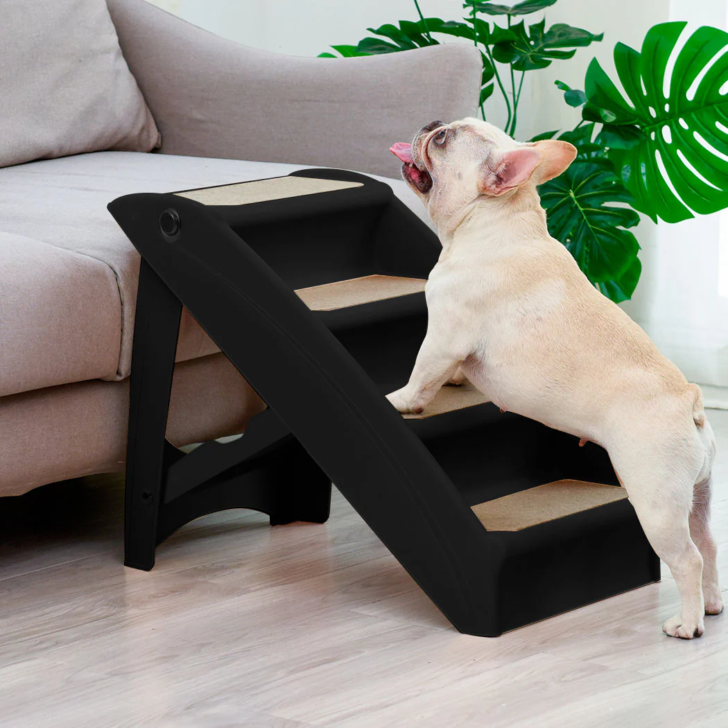 Pet Stairs Ramp Steps Portable Foldable Climbing Ladder Soft Washable Dog Black - Nurns